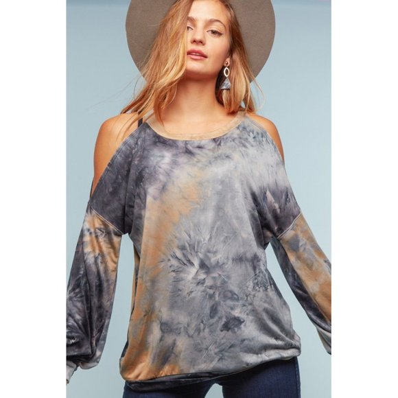 Bubble Sleeve Tie Dye Cold Shoulder Top - Picture 3 of 9